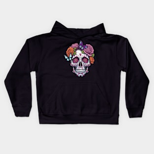 Funny Sugar Candy Skull With Flowers Kids Hoodie